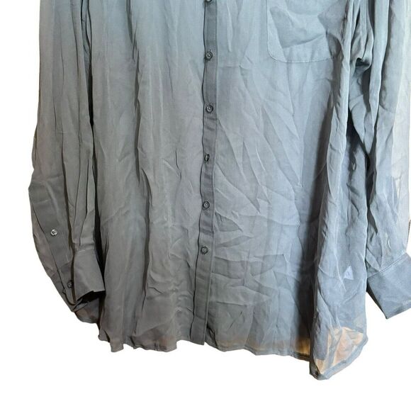 Coldwater Creek Top Womens 2X 20W 22W Gray Silk Button Up Shirt Sheer Blouse - Picture 4 of 9